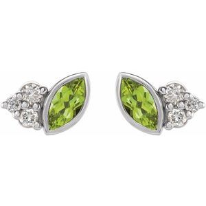 14K White Gold Natural Peridot & .05 CTW Natural Diamond Earrings – image 2