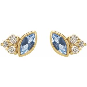 14K Yellow Gold Natural Aquamarine & .05 CTW Natural Diamond Earrings – image 2