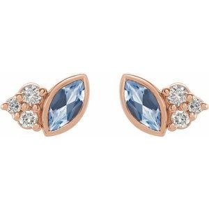 14K Rose Gold Natural Aquamarine & .05 CTW Natural Diamond Earrings – image 2
