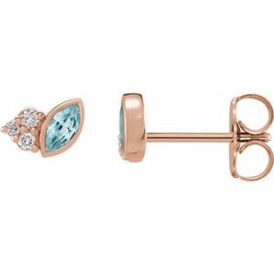 14K Rose Gold Natural Blue Zircon & .05 CTW Natural Diamond Earrings