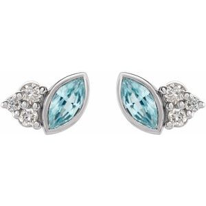 Platinum Natural Blue Zircon & .05 CTW Natural Diamond Earrings – image 2