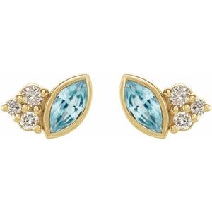 14K Yellow Gold Natural Blue Zircon & .05 CTW Natural Diamond Earrings – image 2