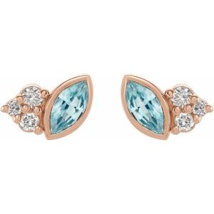 14K Rose Gold Natural Blue Zircon & .05 CTW Natural Diamond Earrings – image 2