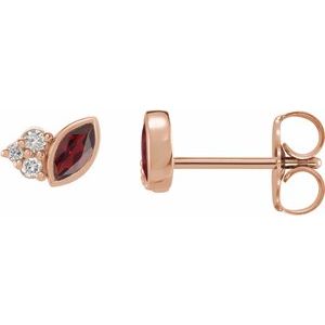 14K Rose Gold Natural Mozambique Garnet & .05 CTW Natural Diamond Earrings