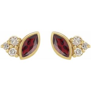14K Yellow Gold Natural Mozambique Garnet & .05 CTW Natural Diamond Earrings – image 2