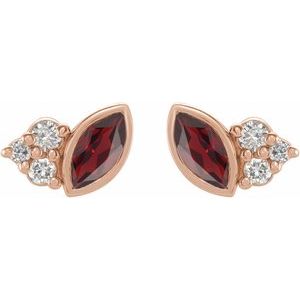 14K Rose Gold Natural Mozambique Garnet & .05 CTW Natural Diamond Earrings – image 2