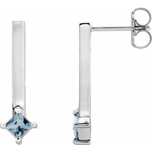 Platinum Natural London Blue Topaz Bar Drop Earrings