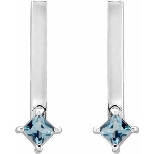 Platinum Natural London Blue Topaz Bar Drop Earrings – image 2