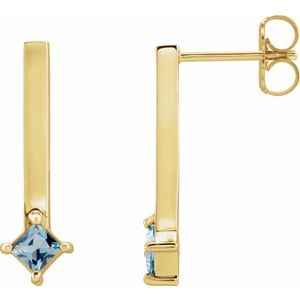 14K Yellow Gold Natural London Blue Topaz Bar Drop Earrings