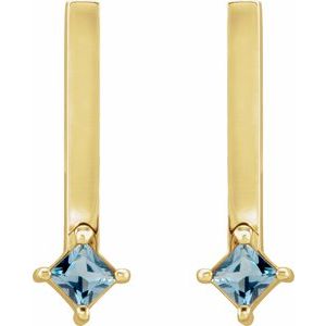 14K Yellow Gold Natural London Blue Topaz Bar Drop Earrings – image 2