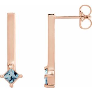 14K Rose Gold Natural London Blue Topaz Bar Drop Earrings