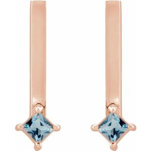 14K Rose Gold Natural London Blue Topaz Bar Drop Earrings – image 2