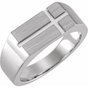 14K White Gold 10.8x8.8 mm Rectangle Cross Signet Ring