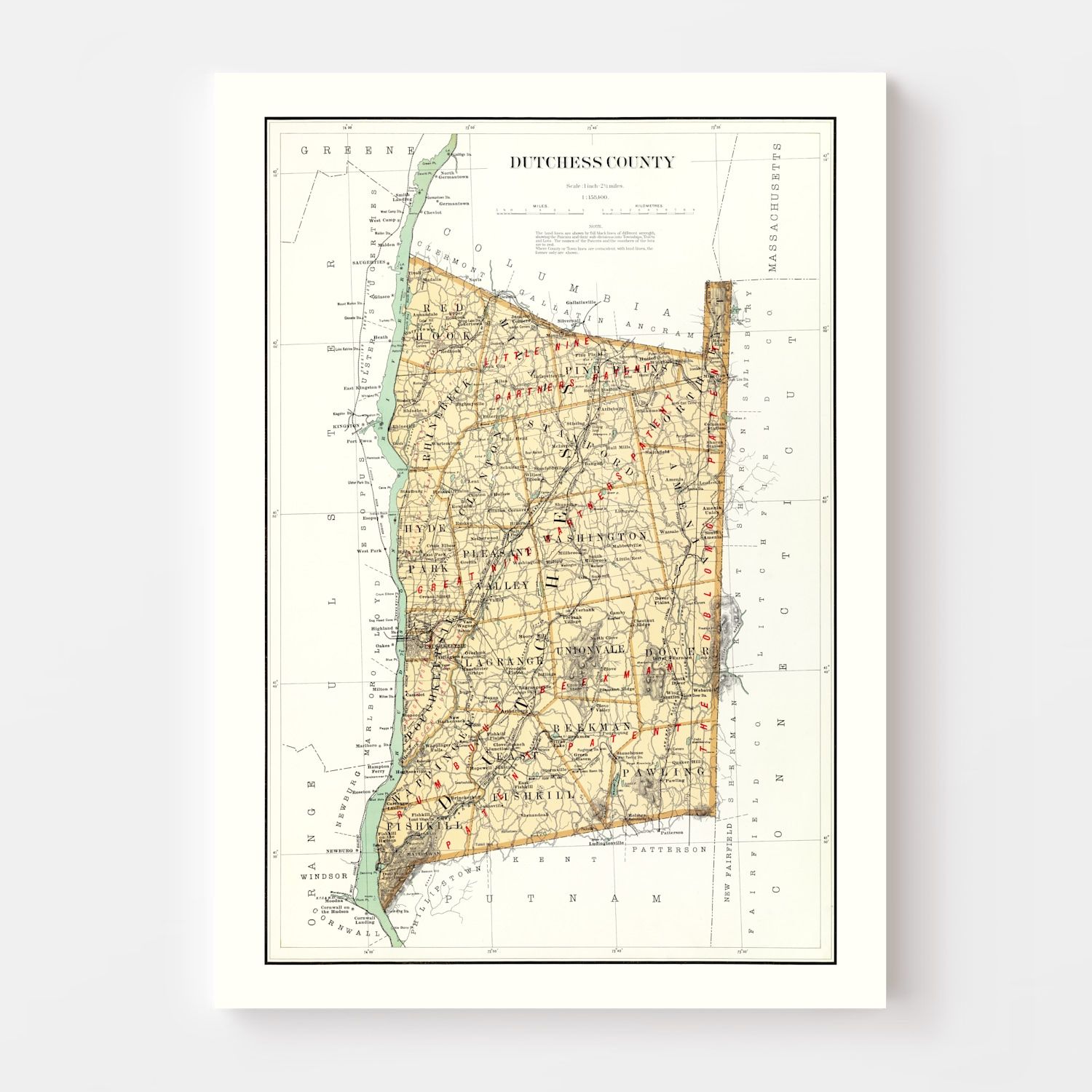 Vintage Map of Dutchess County, New York 1895