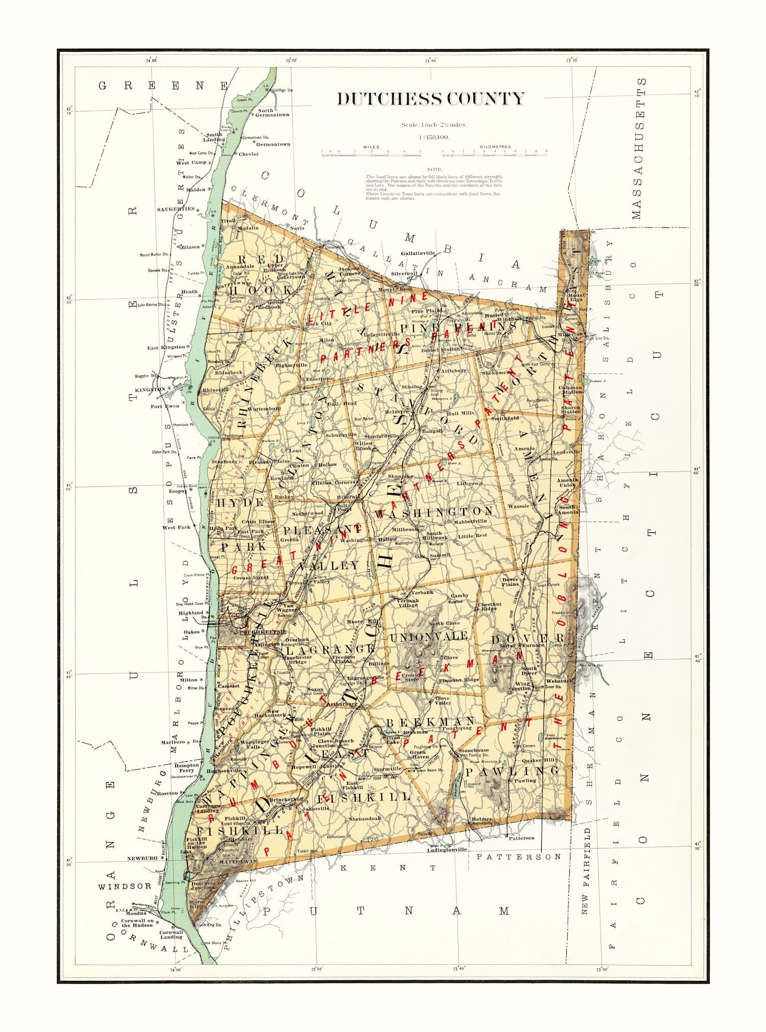 Vintage Map of Dutchess County, New York 1895