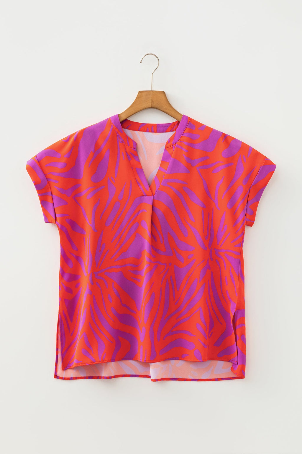 V-Neck Abstract Short Sleeve Cuff Blouse