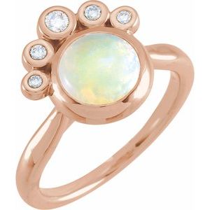 14K Rose Gold Natural White Opal & 1/8 CTW Natural Diamond Ring
