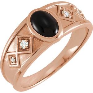 14K Rose Gold Natural Black Onyx & .05 CTW Natural Diamond Ring