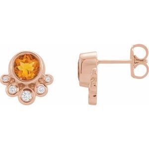 14K Rose Gold Natural Citrine & 1/8 CTW Natural Diamond Earrings