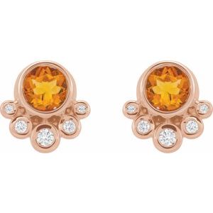 14K Rose Gold Natural Citrine & 1/8 CTW Natural Diamond Earrings – image 2