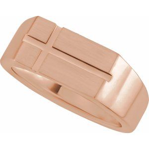 14K Rose Gold 10.8x8.8 mm Rectangle Cross Signet Ring