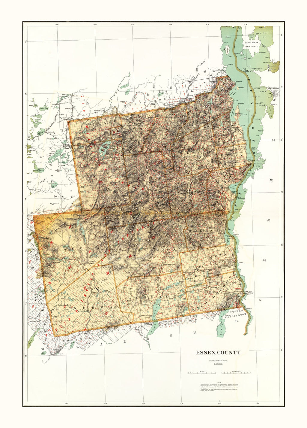 Vintage Map of Essex County, New York 1895