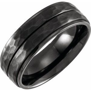 Black Titanium 8 mm Grooved Stepped-Edge Comfort-Fit Flat Band Size 11.5