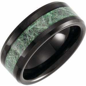 Black PVD Tungsten 8 mm Beveled-Edge Imitation Meteorite Inlay Comfort-Fit Band Size 13