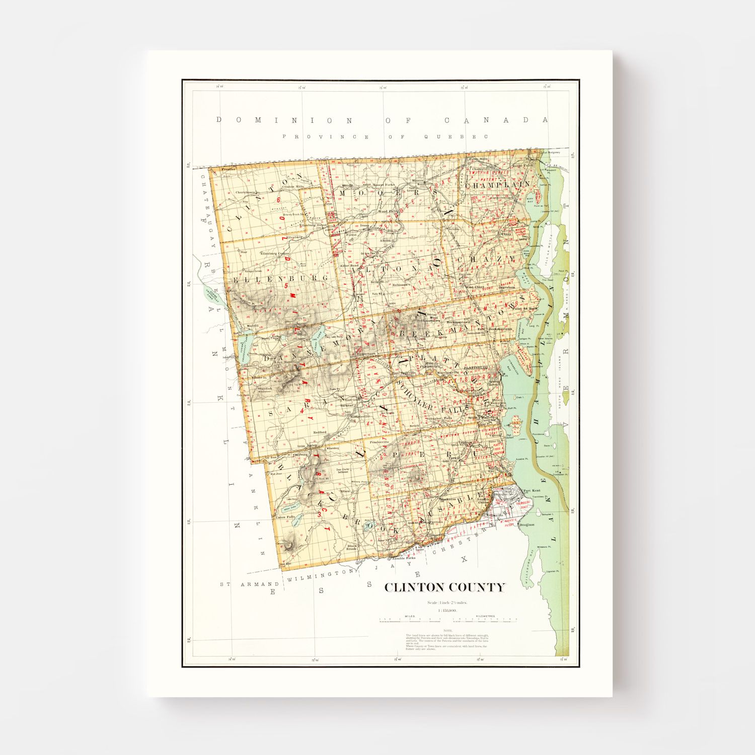 Vintage Map of Clinton County, New York 1895