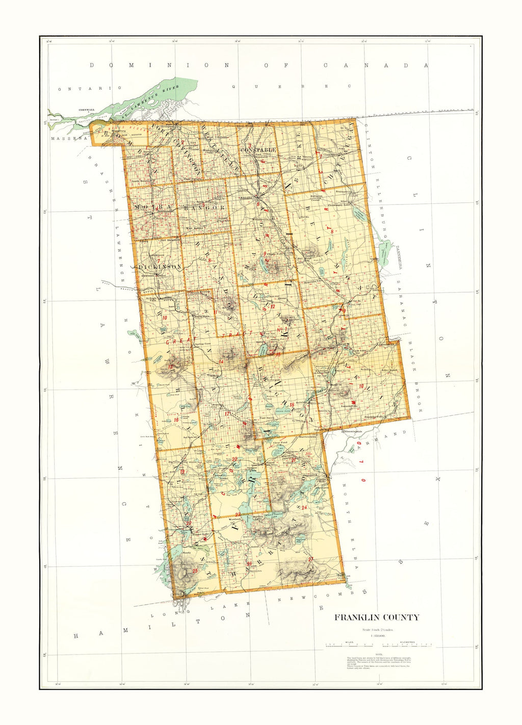 Vintage Map of Franklin County, New York 1895
