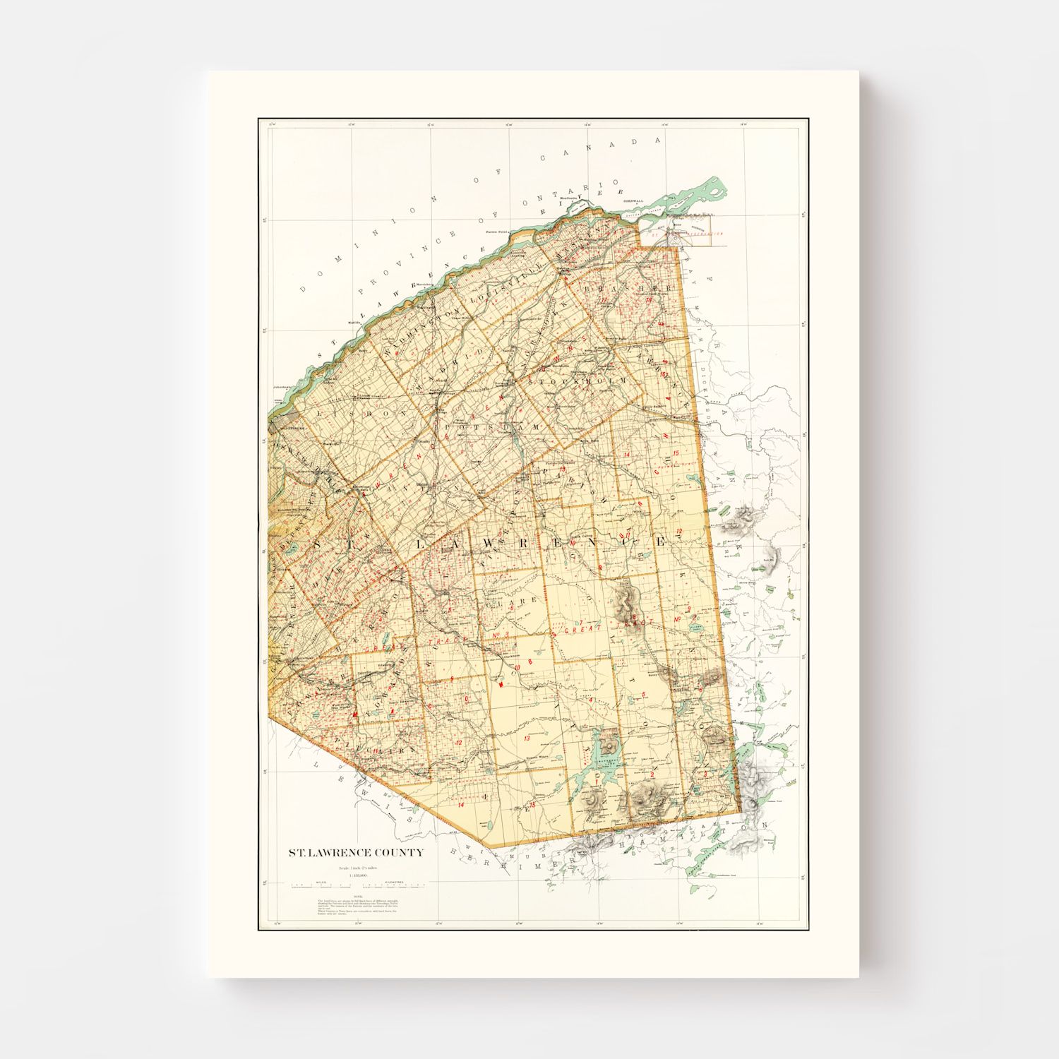 Vintage Map of St Lawrence County, New York 1895