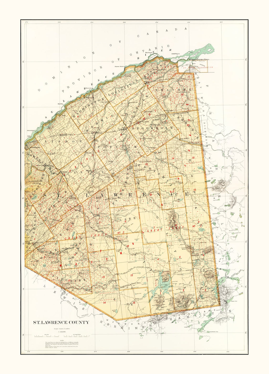 Vintage Map of St Lawrence County, New York 1895