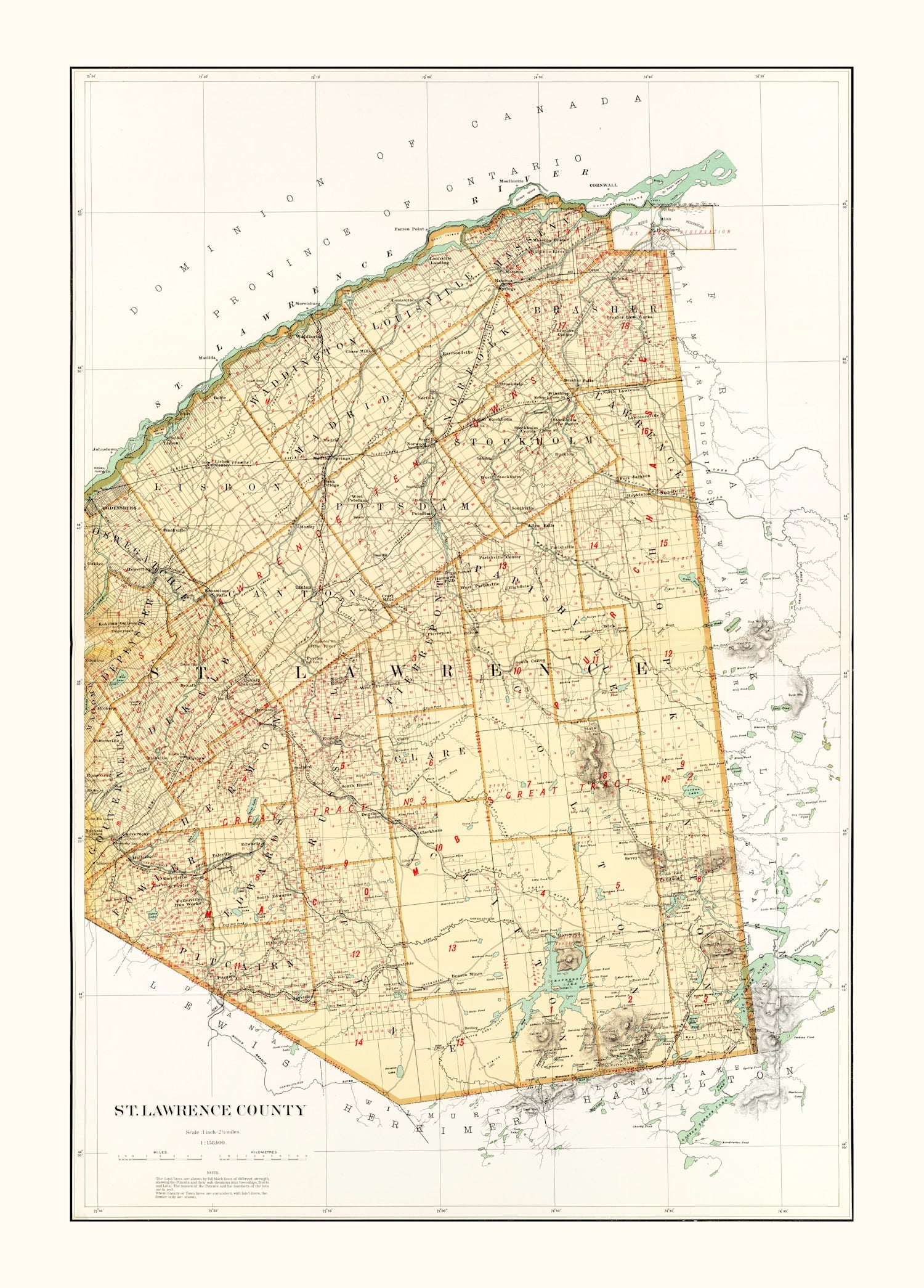 Vintage Map of St Lawrence County, New York 1895
