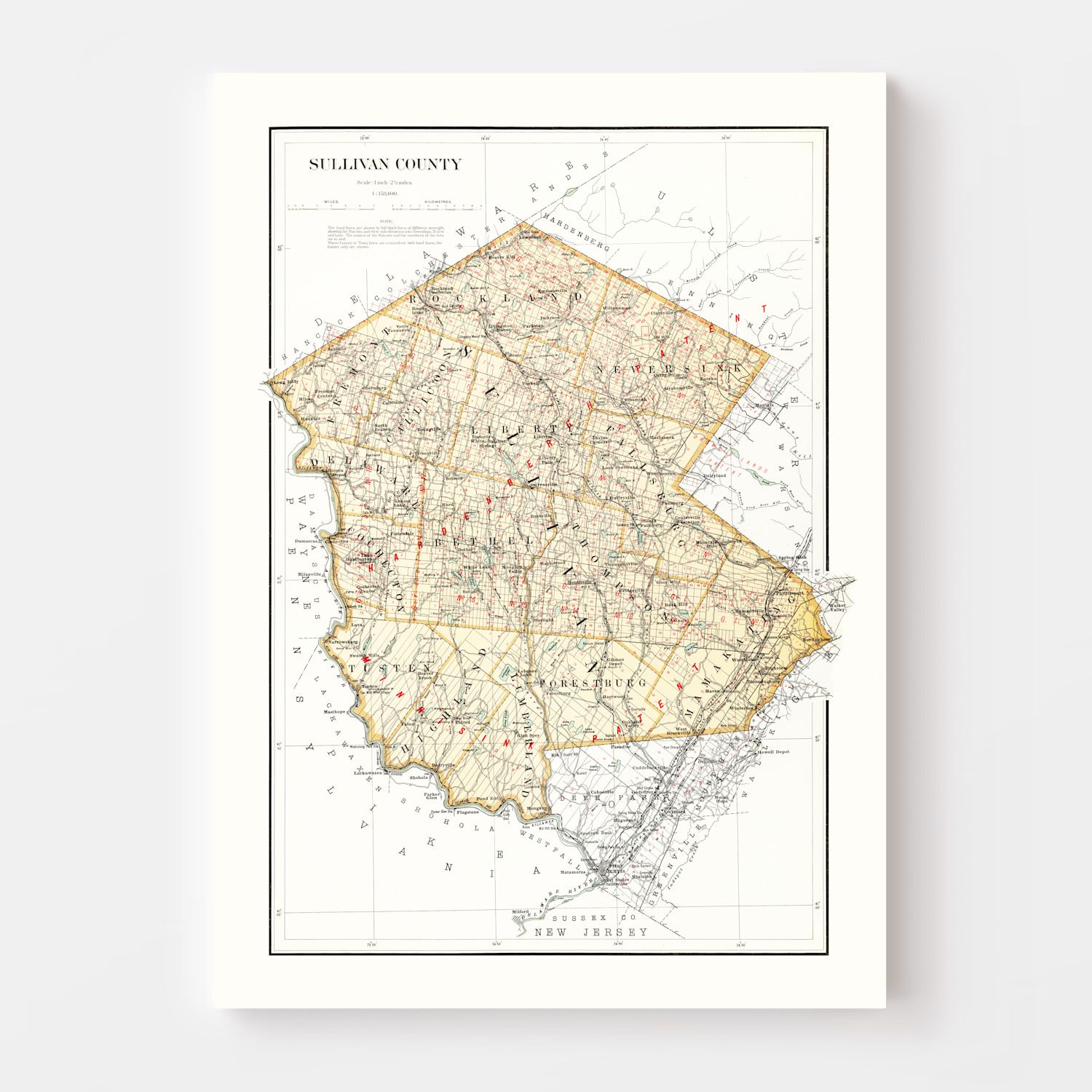 Vintage Map of Sullivan County, New York 1895