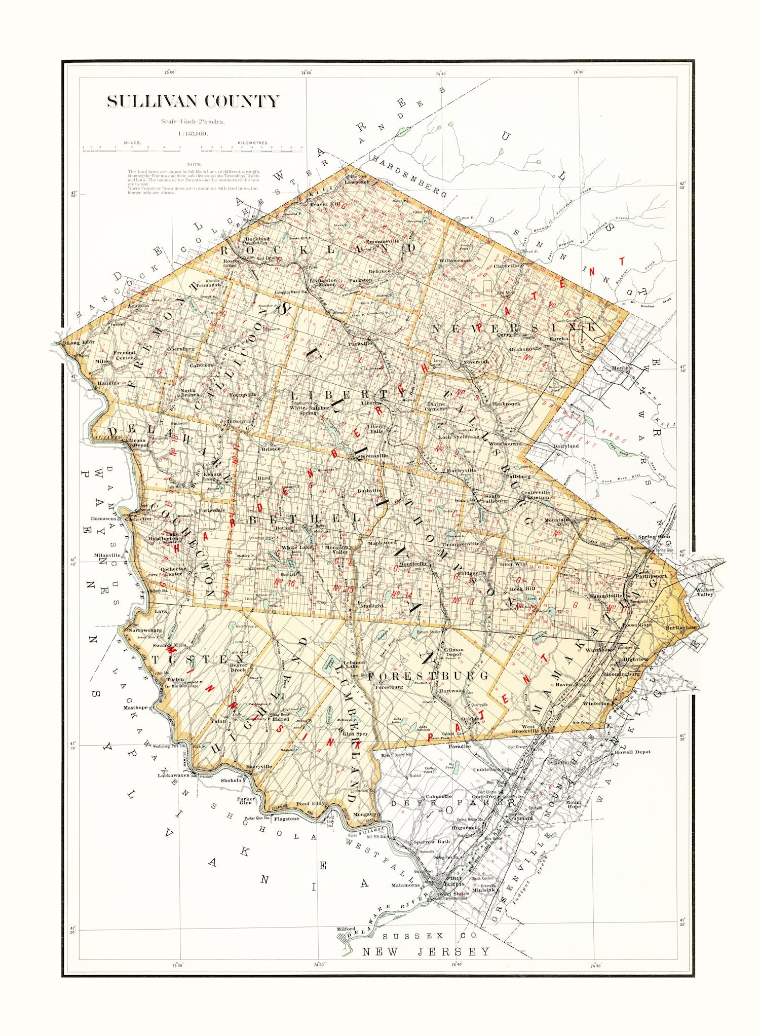 Vintage Map of Sullivan County, New York 1895