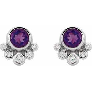 14K White Gold Natural Amethyst & 1/8 CTW Natural Diamond Earrings – image 2