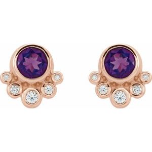 14K Rose Gold Natural Amethyst & 1/8 CTW Natural Diamond Earrings – image 2