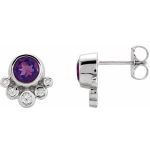 Platinum Natural Amethyst & 1/8 CTW Natural Diamond Earrings