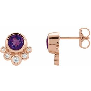 14K Rose Gold Natural Amethyst & 1/8 CTW Natural Diamond Earrings