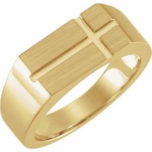 10K Yellow Gold 10.8x8.8 mm Rectangle Cross Signet Ring