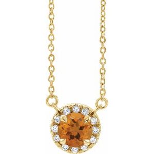 14K Yellow Gold 3 mm Natural Citrine & .03 CTW Natural Diamond 16" Necklace