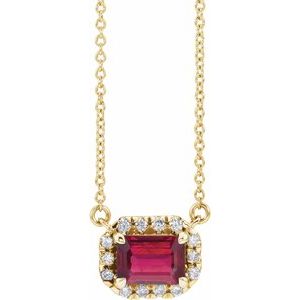14K Yellow Gold 6x4 mm Natural Ruby & 1/5 CTW Natural Diamond 18" Necklace