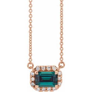14K Rose Gold 7x5 mm Lab-Grown Alexandrite & 1/5 CTW Natural Diamond 18" Necklace
