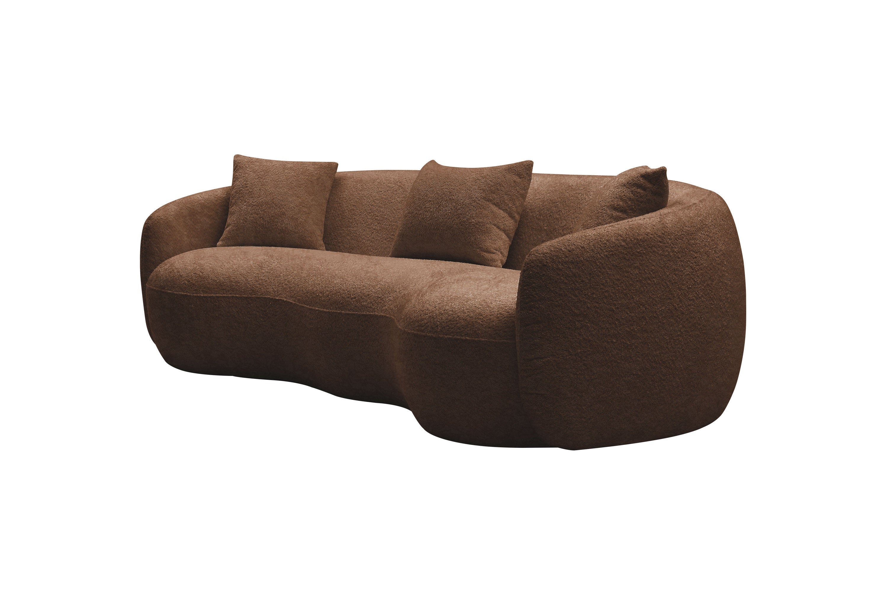 Mid Century Modern Curved Living Room Sofa,  Boucle Fabric Couch for Bedroom, Office, Apartment, Brown