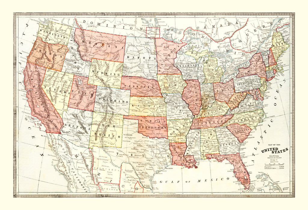 Vintage Map of United States 1883