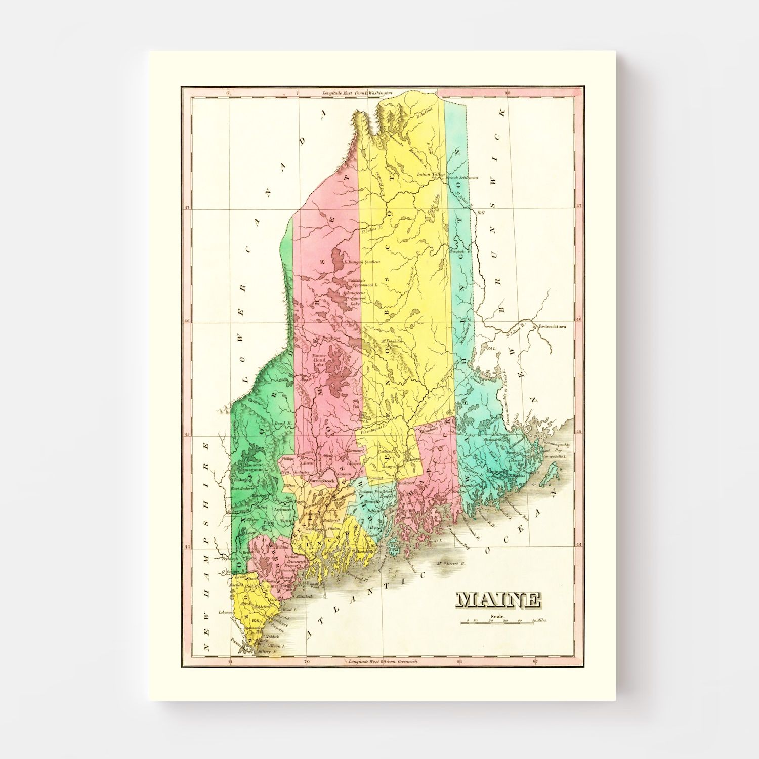 Vintage Map of Maine 1831