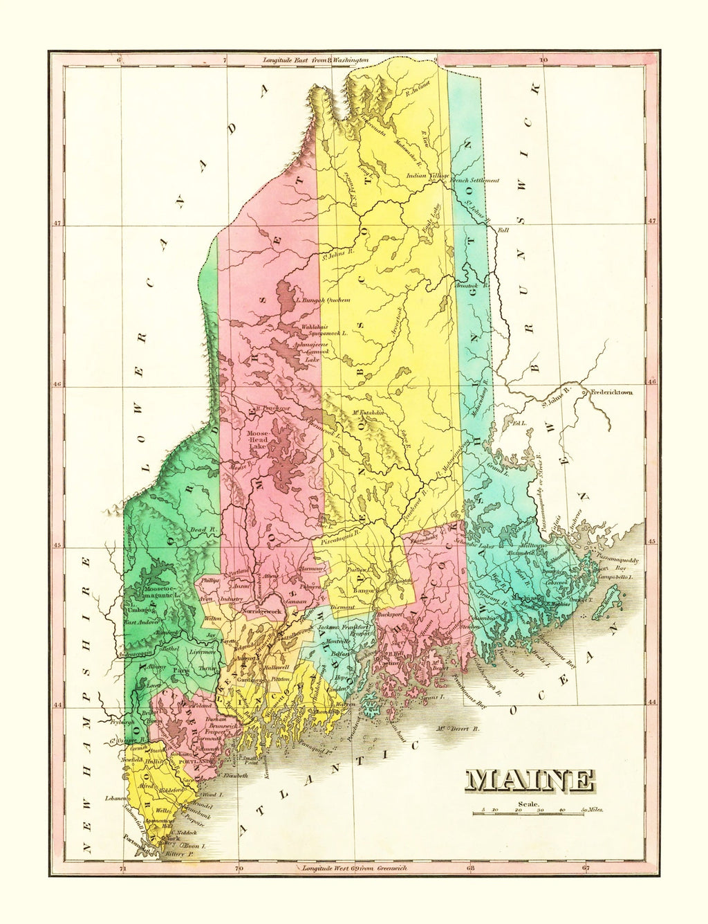 Vintage Map of Maine 1831