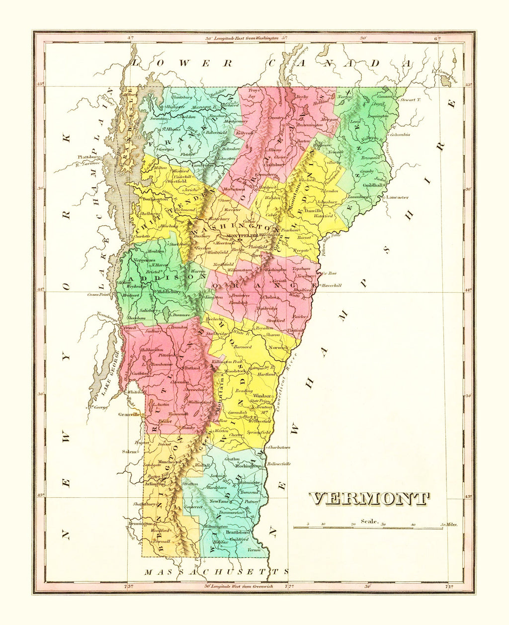 Vintage Map of Vermont 1831