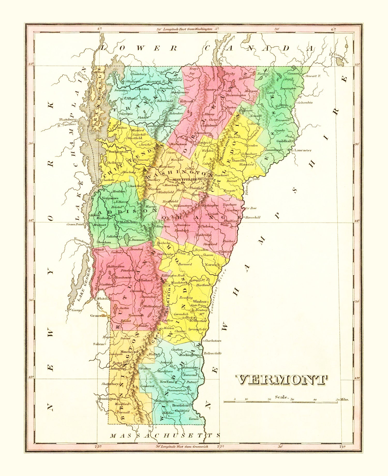 Vintage Map of Vermont 1831