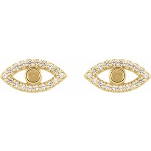 14K Yellow Gold Natural White Sapphire Semi-Set Evil Eye Earrings – image 2